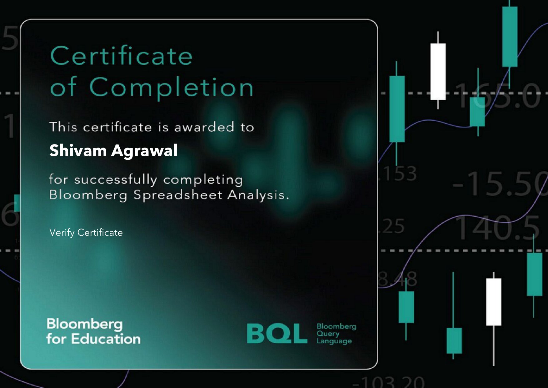 Certificate: Bloomberg Spreadsheet Analysis